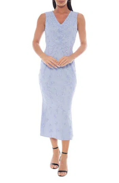 Marina Beaded Sleeveless Midi Cocktail Dress In Blue