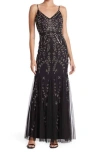 Marina Beaded V-neck Gown In Black
