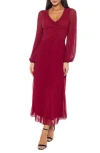 Marina Blouson Long Sleeve Midi Dress In Burgundy