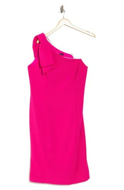 Marina Bow One-shoulder Cocktail Dress In Fuchsia