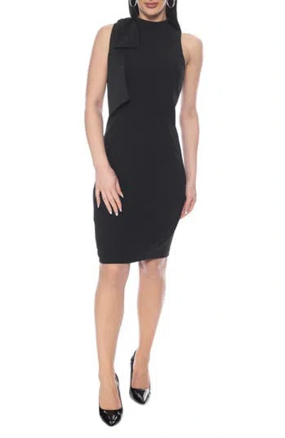 Marina Bow Sleeveless Crepe Sheath Dress In Black