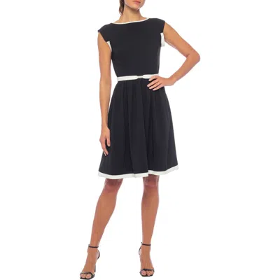 Marina Cap Sleeve Colorblock Dress In Black/ivory