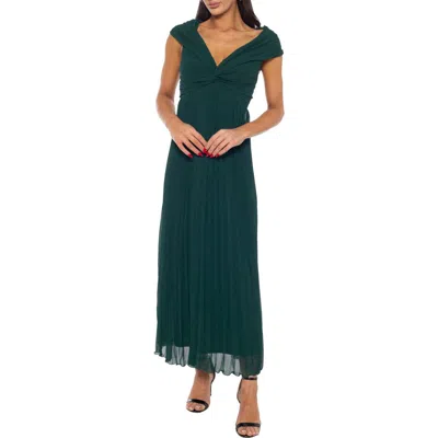 Marina Cap Sleeve Pleated Maxi Cocktail Dress In Green