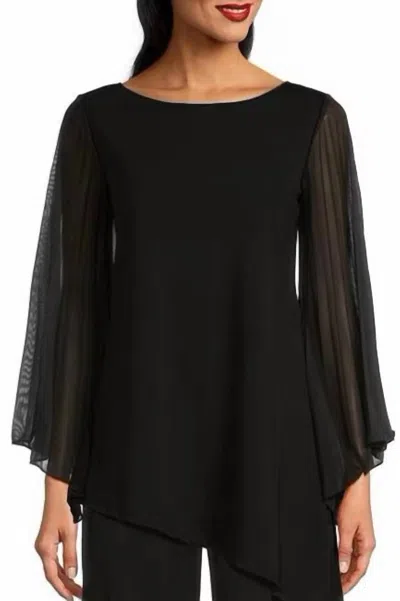 Marina Chiffon Sleeve Boat Neck Scuba Crepe Top In Black