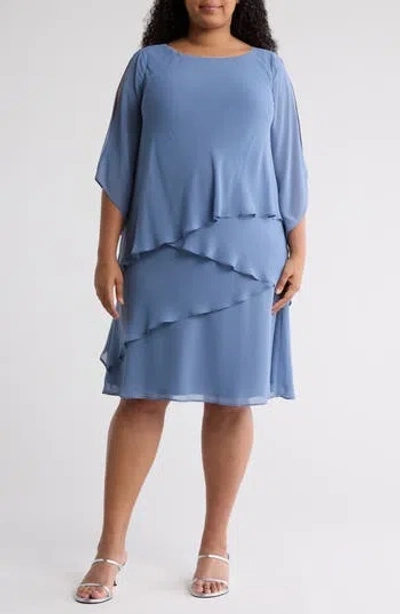 Marina Chiffon Tiered Cutaway Dress In Gray