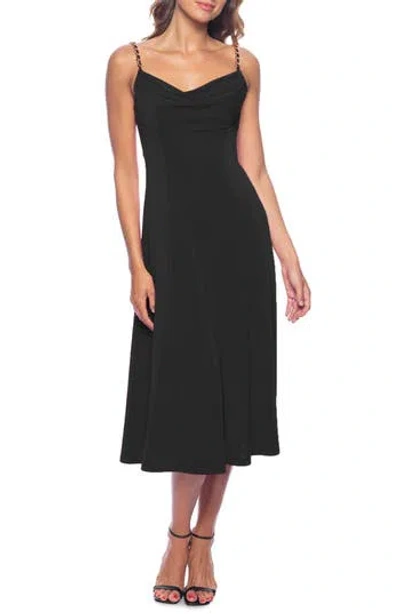 Marina Cowl Neck Cocktail Midi Dress In Black