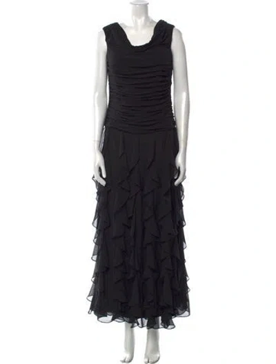 Pre-owned Marina Cowl Neck Long Dress In Black