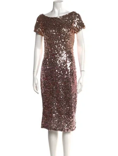 Pre-owned Marina Cowl Neck Midi Length Dress In Brown