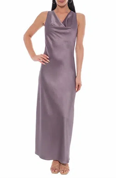 Marina Cowl Neck Satin Maxi Dress In Brown