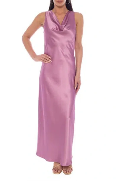 Marina Cowl Neck Satin Maxi Dress In Pink
