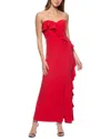 Marina Cascade Ruffle Off The Shoulder Gown In Red