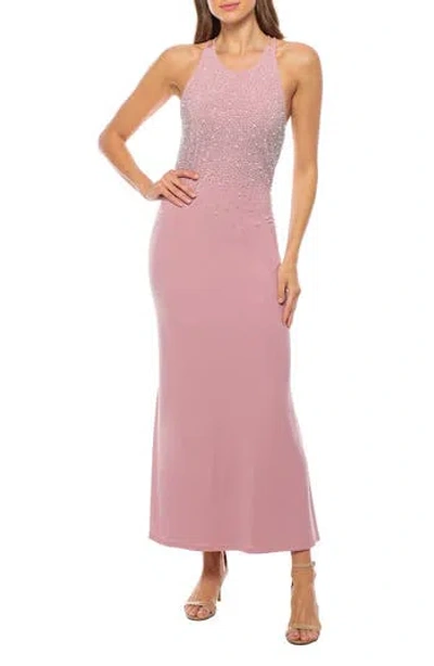 Marina Crystal Embellished & Faux Pearl Gown In Pink