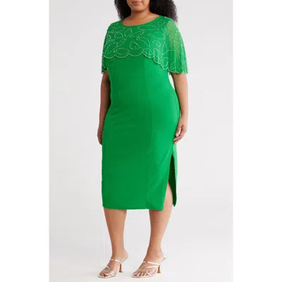 Marina Crystal Embellished Capelet Sheath Dress In Green
