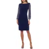 Marina Crystal Embellished Long Sleeve Sheath Dress In Blue