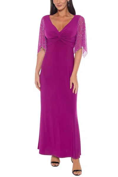 Marina Deep V-neckline Beaded Sleeves Maxi Dress - Plus In Magenta In Pink