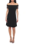 Marina Embellished Flutter Off-the-shoulder Dress In Black