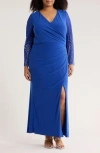 Marina Embellished Long Sleeve Maxi Dress In Blue