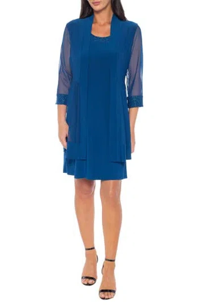 Marina Embellished Shift Dress With Jacket In Blue