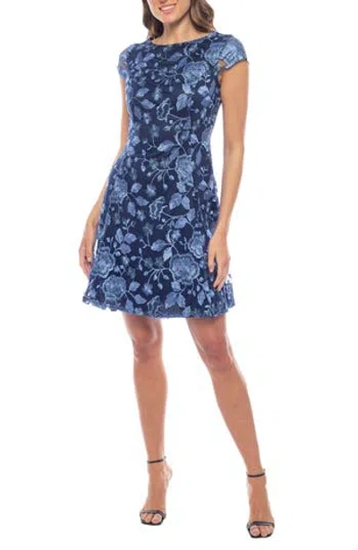 Marina Embroidered Fit & Flare Dress In Peri/navy