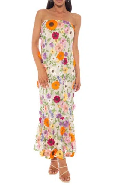 Marina Floral Appliqué Gown In Ivory Multi