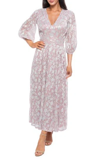 Marina 299137 A Line Long Formal Metallic Floral Plus Size Dress In Pink