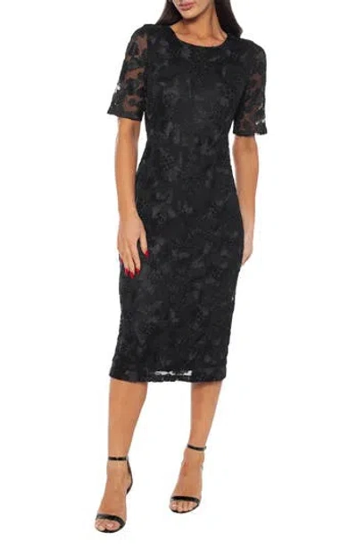 Marina Floral Emboidered Sheath Dress In Black