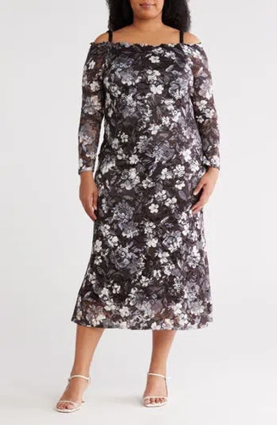 Marina Floral Lace Midi Dress In Black