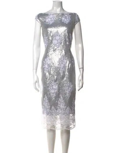 Pre-owned Marina Floral Print Knee-length Dress In Silver
