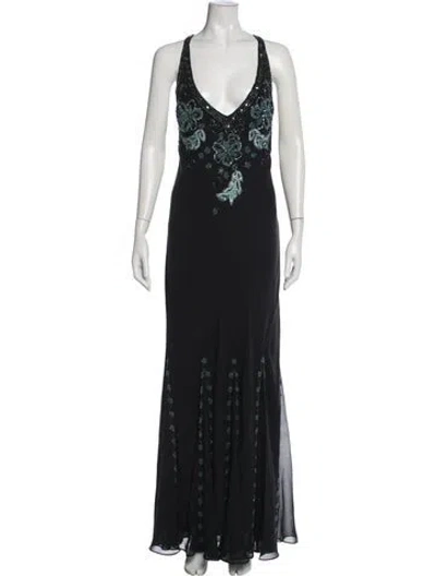 Pre-owned Marina Floral Print Long Dress In Black