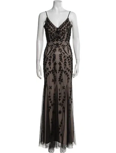 Pre-owned Marina Floral Print Long Dress In Black