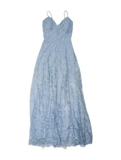Pre-owned Marina Floral Print Long Dress In Blue