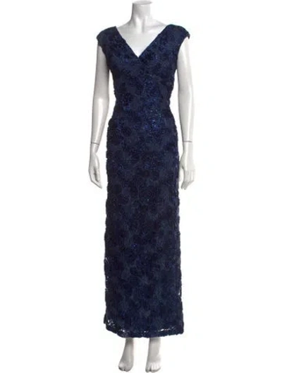 Pre-owned Marina Floral Print Long Dress In Blue