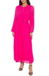 Marina Front Keyhole Long Sleeve Maxi Dress In Pink
