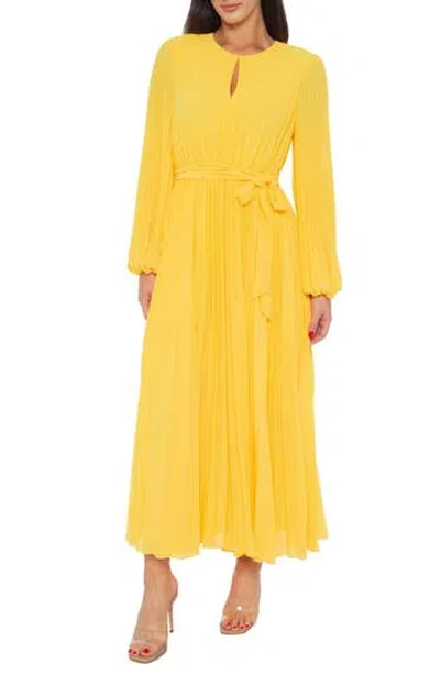 Marina Front Keyhole Long Sleeve Maxi Dress In Yellow