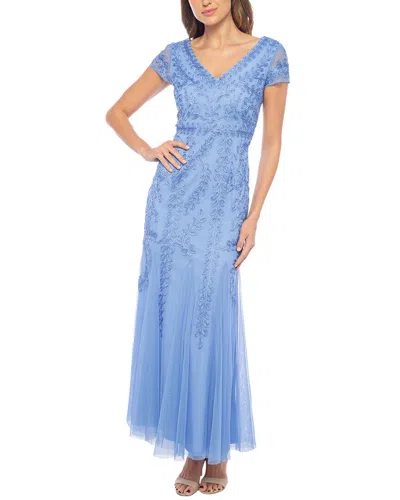 Marina Beaded Cap Sleeve Tulle Gown In Blue