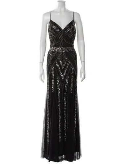 Pre-owned Marina Graphic Print Long Dress In Black