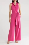 Marina Johnny Collar Jumpsuit In Fucshia