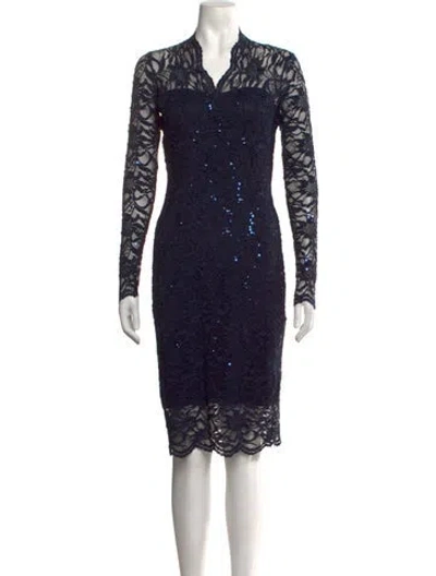 Pre-owned Marina Lace Pattern Knee-length Dress In Blue