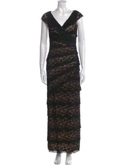 Pre-owned Marina Lace Pattern Long Dress In Black