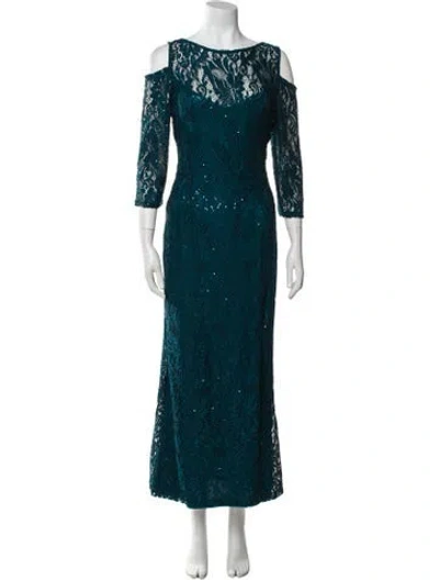 Pre-owned Marina Lace Pattern Long Dress In Blue