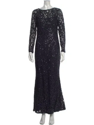 Pre-owned Marina Lace Pattern Long Dress In Blue