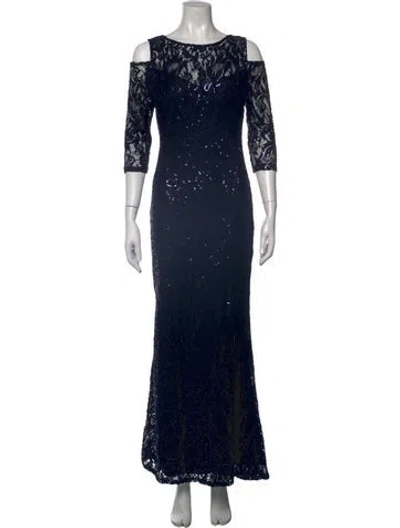 Pre-owned Marina Lace Pattern Long Dress In Blue