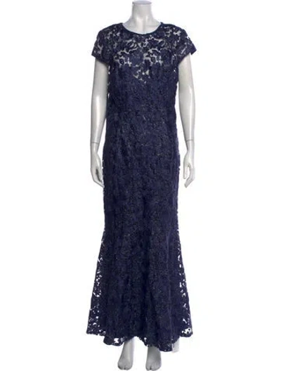 Pre-owned Marina Lace Pattern Long Dress In Blue