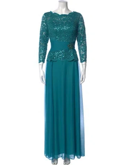 Pre-owned Marina Lace Pattern Long Dress W/ Tags In Blue