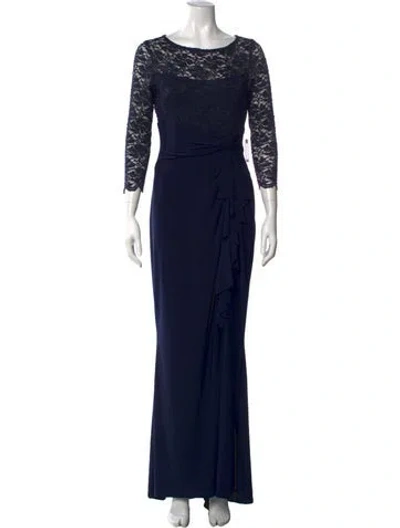 Pre-owned Marina Lace Pattern Long Dress W/ Tags In Blue