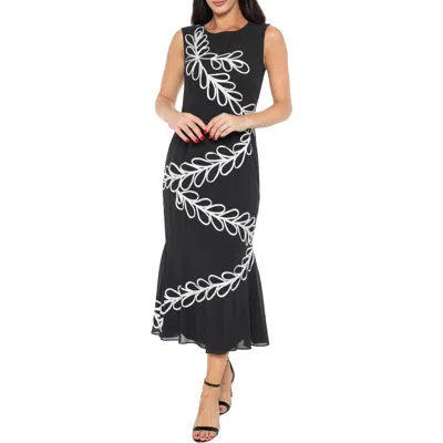 Marina Leaf A-line Cocktail Dress In Black