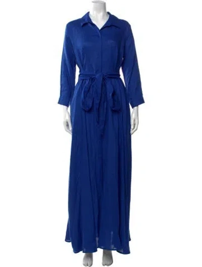 Pre-owned Marina Linen Long Dress In Blue