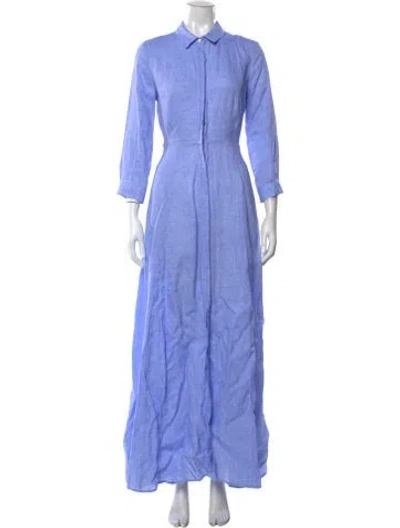 Pre-owned Marina Linen Long Dress In Blue