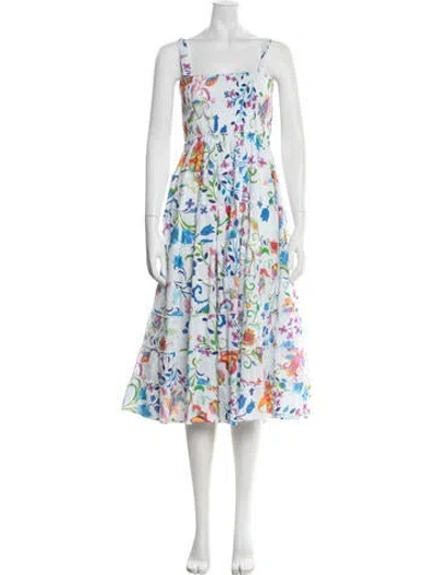 Pre-owned Marina Linen Midi Length Dress In White