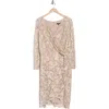 Marina Long Sleeve Faux Wrap Lace Dress In Champagne